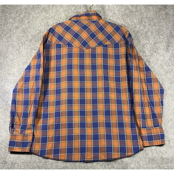 Wrangler Shirt Mens Large Orange Blue Plaid Pearl Western Cowboy Vintage 80s - Picture 15 of 15